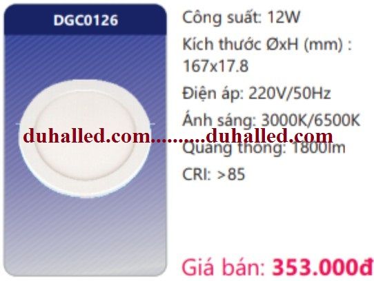  ĐÈN LED ỐP TRẦN SIÊU MỎNG DUHAL 12W DGC0126 / DGC 0126 