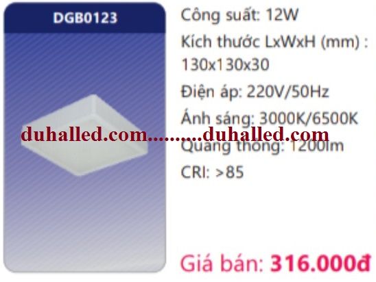 ĐÈN LED PANEL GẮN NỔI DUHAL 12W DGB0123 / DGB 0123