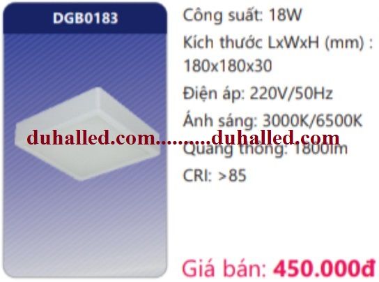  ĐÈN LED PANEL GẮN NỔI DUHAL 18W DGB0183 / DGB 0183 