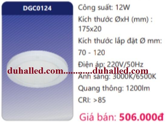 ĐÈN LED PANEL ỐP TRẦN NỔI CẢM BIẾN CHUYỂN ĐỘNG DUHAL 12W DGC0124 / DGC 0124