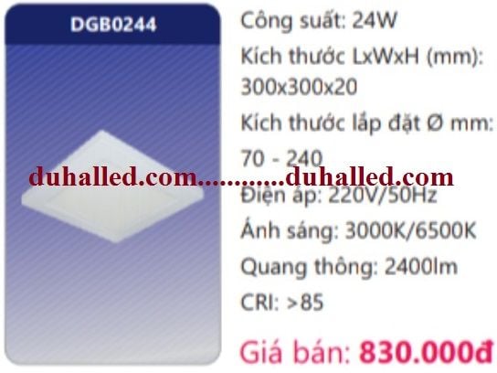 ĐÈN LED PANEL ỐP TRẦN NỔI CẢM BIẾN CHUYỂN ĐỘNG DUHAL 24W DGB0244 / DGB 0244