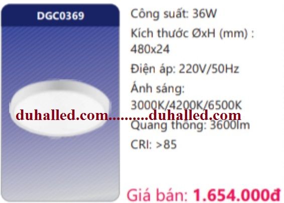 ĐÈN LED PANEL ỐP TRẦN SIÊU MỎNG CAO CẤP ĐỔI MÀU DUHAL 36W DGC0369 / DGC0369
