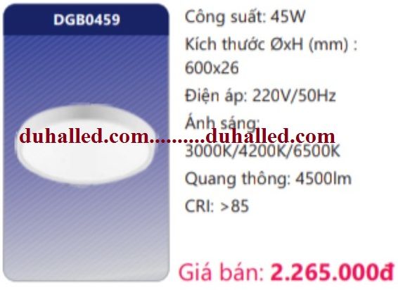 ĐÈN LED PANEL ỐP TRẦN SIÊU MỎNG CAO CẤP ĐỔI MÀU DUHAL 45W DGB0459 / DGB0459