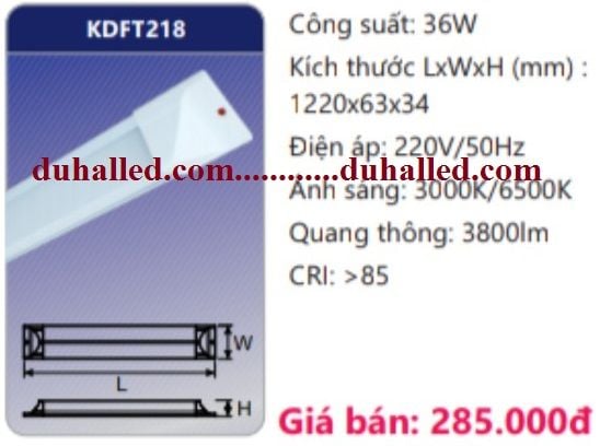 ĐÈN TUÝP LED ỐP TRẦN DUHAL 36W 1M2 KDFT218 / KDFT 218