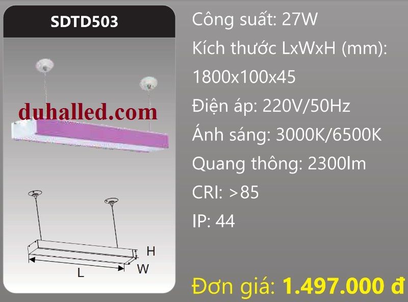  ĐÈN LED TREO THẢ VĂN PHÒNG, PHÒNG HỌP DUHAL 27W SDTD503 / SDTD 503 