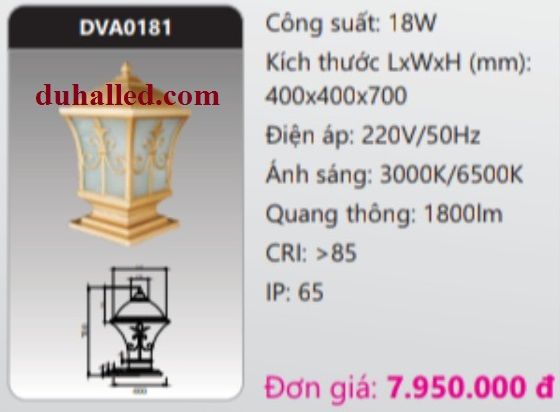  ĐÈN TRỤ CỔNG DUHAL 18W DVA0181 / DVA 0181 