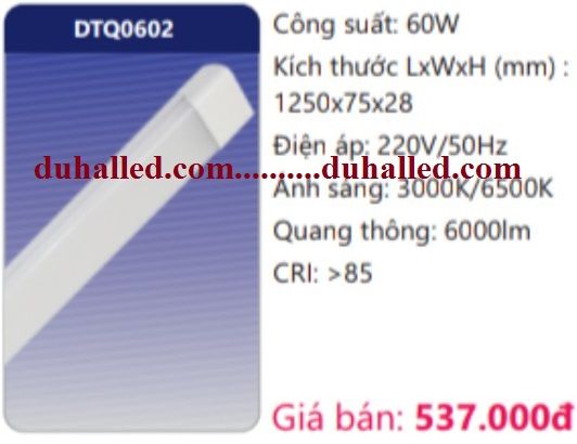 ĐÈN TUÝP LED ỐP TRẦN DUHAL 1m2 60W DTQ0602 / DTQ0602