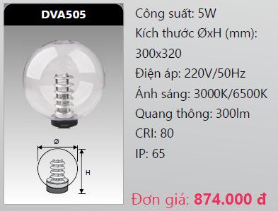  đèn cây sân vườn - đèn trụ sân vườn duhal dva505 5w 