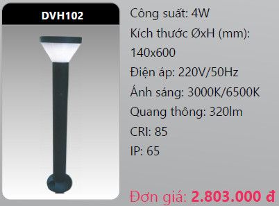  đèn cây sân vườn - đèn trụ sân vườn duhal dvh102 4w 