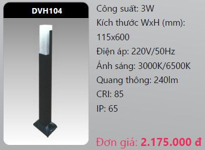đèn cây sân vườn - đèn trụ sân vườn duhal dvh104 3w