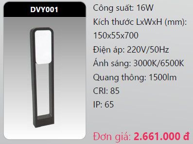 đèn cây sân vườn - đèn trụ sân vườn duhal dvy001 16w