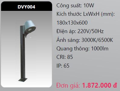  đèn cây sân vườn - đèn trụ sân vườn duhal dvy003 16w 