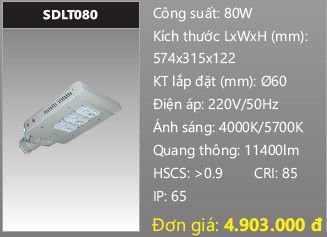 đèn đường led duhal 80w SDLT080