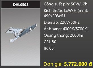 đèn đường năng lượng mặt trời duhal 50w DHL0503