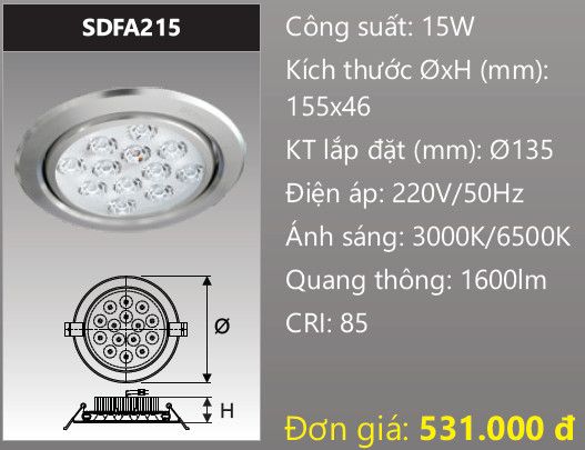 đèn led âm trần xoay chiếu điểm duhal sdfa215 - 15w