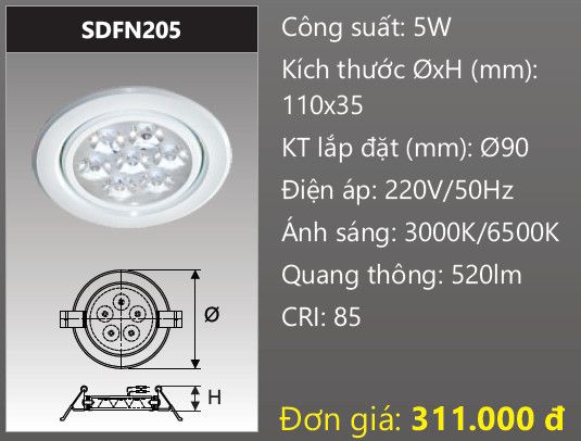  đèn led âm trần xoay chiếu điểm duhal sdfn205 - 5w 