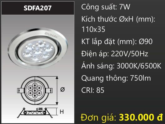  ĐÈN LED ÂM TRẦN CHIẾU ĐIỂM DUHAL 7W - DFA207 / SDFA207 / DFA 207 / SDFA 207 