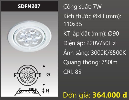  đèn led âm trần xoay chiếu điểm duhal sdfn207 - 7w 