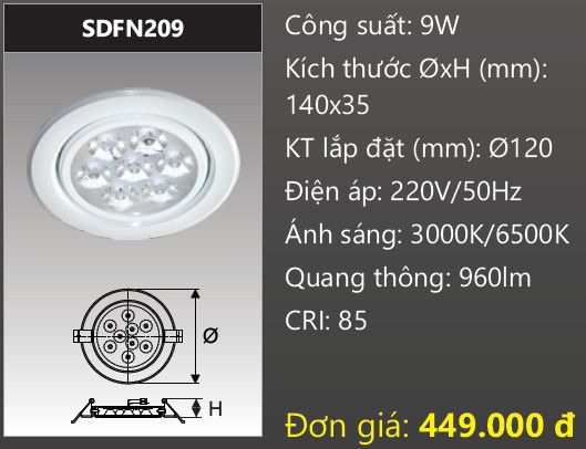  ĐÈN LED ÂM TRẦN CHIẾU ĐIỂM 9W DUHAL - DFN209 / SDFN209 / DFN 209 / SDFN 209 