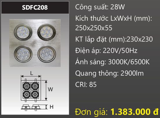  đèn led âm trần xoay chiếu điểm 4x7w duhal sdfc208 - 28w 