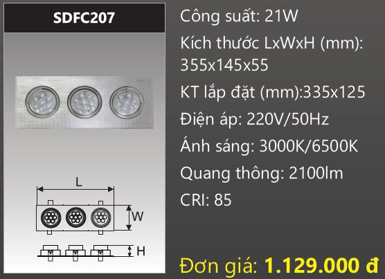  đèn led âm trần xoay chiếu điểm 3x7w duhal sdfc207 - 21w 
