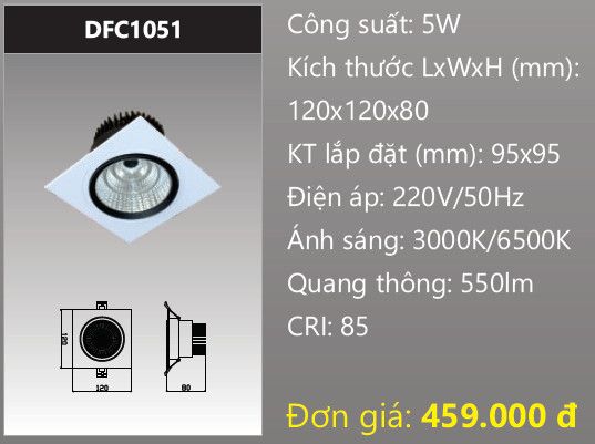  ĐÈN LED SPOTLIGHT VUÔNG ÂM TRẦN CHIẾU ĐIỂM DUHAL 5W DFC1051 / DFC 1051 