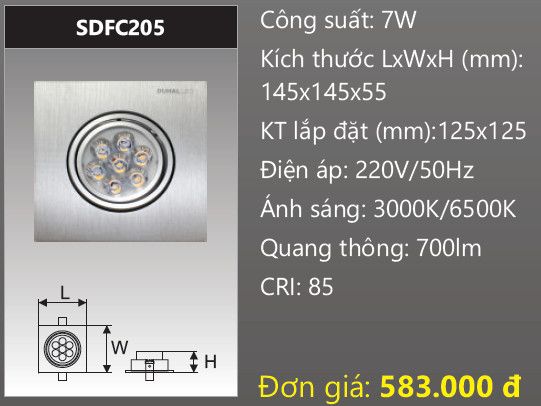  đèn led âm trần xoay chiếu điểm 7w duhal sdfc205 