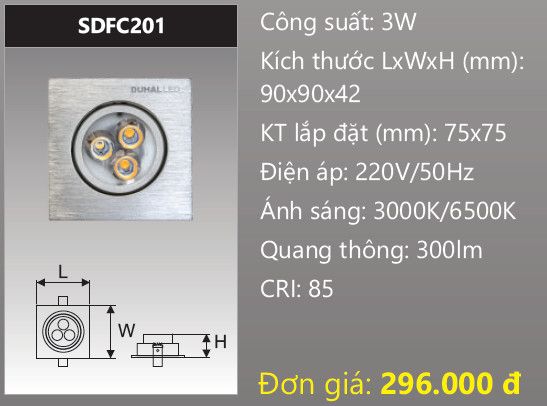  đèn led âm trần xoay chiếu điểm 3w duhal sdfc201 