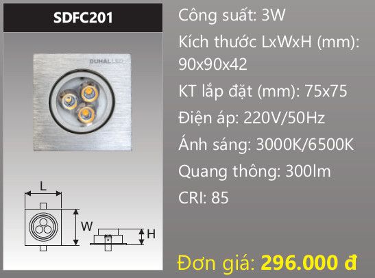 đèn led âm trần xoay chiếu điểm 3w duhal sdfc201