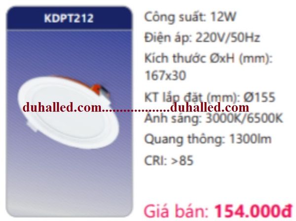  ĐÈN LED ÂM TRẦN DUHAL 12W KDPT212 / KDPT 212 