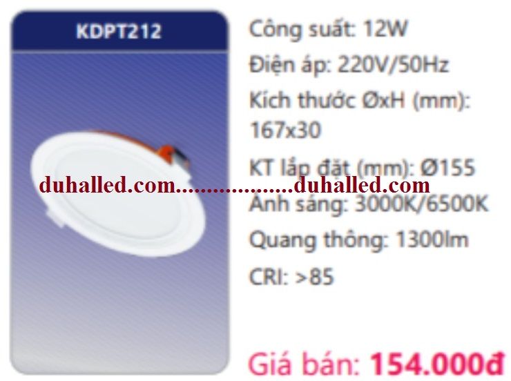 ĐÈN LED ÂM TRẦN DUHAL 12W KDPT212 / KDPT 212