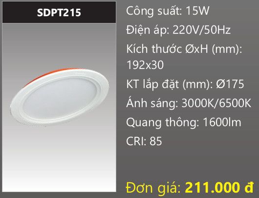  ĐÈN LED ÂM TRẦN DUHAL 15W - SDPT215 / SDPT 215 