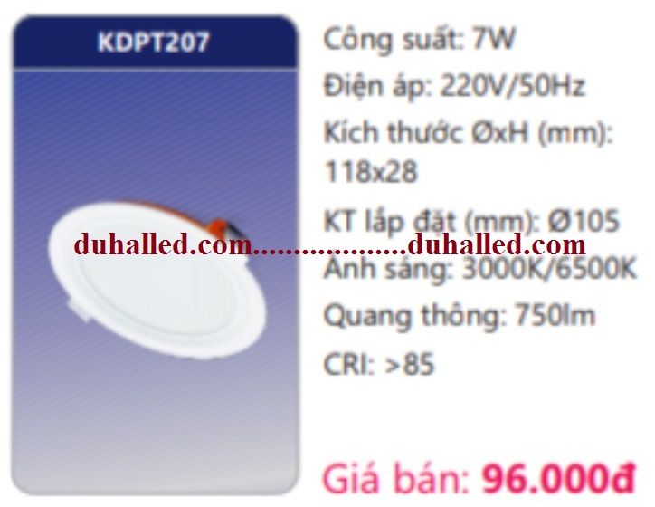 ĐÈN LED ÂM TRẦN DUHAL 7W KDPT207 / KDPT 207