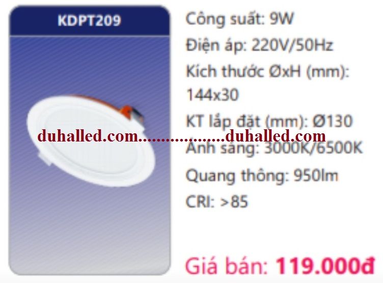 ĐÈN LED ÂM TRẦN DUHAL 9W KDPT209 / KDPT 209