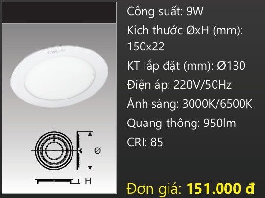  ĐÈN LED ÂM TRẦN DUHAL 9W SDGT509 / SDGT 509 / DGT509 / DGT 509 