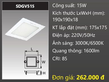  ĐÈN LED ÂM TRẦN DUHAL 15W VUÔNG SDGV515 /  KDGV515 / KDGV 515 / DGV515 