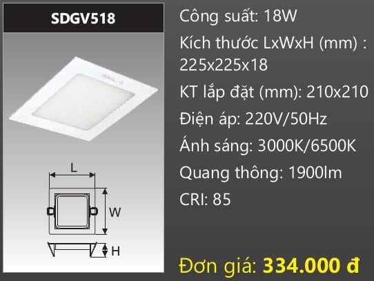  ĐÈN LED ÂM TRẦN VUÔNG DUHAL 18W SDGV518 