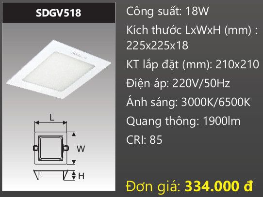 ĐÈN LED ÂM TRẦN VUÔNG DUHAL 18W SDGV518