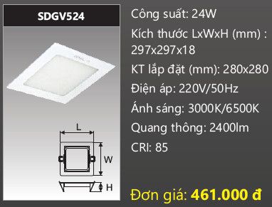  ĐÈN LED ÂM TRẦN DUHAL 24W VUÔNG SDGV524 /  KDGV524 / KDGV 524 / DGV524 