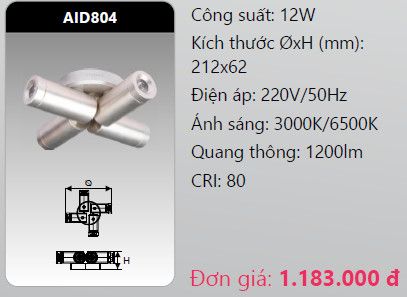  đèn led chiếu vách - chiếu tường duhal aid804 led 12w 