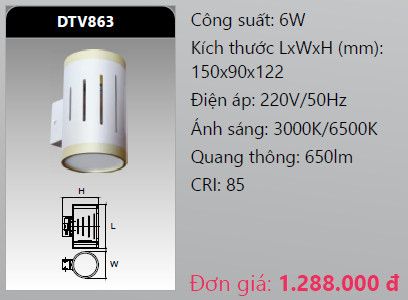  đèn led gắn tường - gắn vách trang trí duhal dtv863 6w 