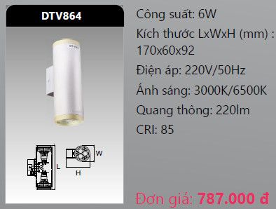  đèn led gắn tường - gắn vách trang trí duhal dtv864 6w 