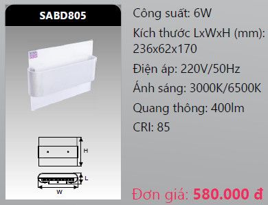  đèn led gắn tường - gắn vách trang trí duhal sabd805 6w 