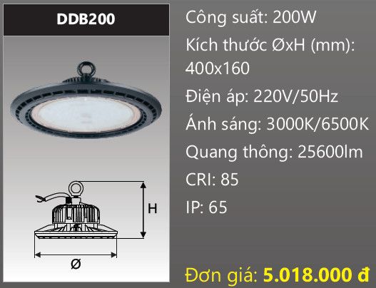  ĐÈN LED CÔNG NGHIỆP CHỐNG THẤM 200W DUHAL DDB200 / DDB 200 