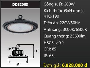  đèn led nhà xưởng chống thấm duhal 200w DDB2003 