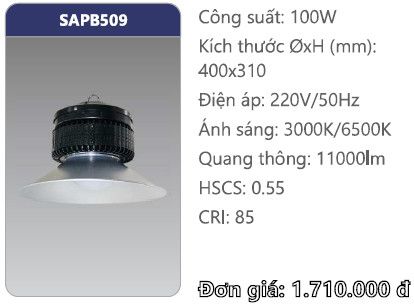 đèn led nhà xưởng duhal 100w sapb509