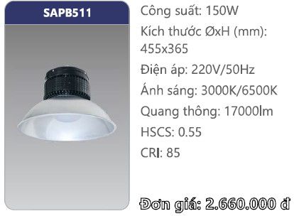  đèn led nhà xưởng duhal 150w sapb511 