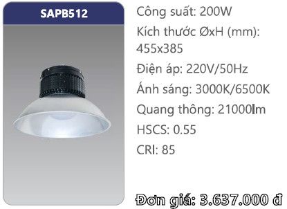  đèn led nhà xưởng duhal 200w sapb512 