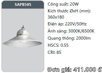  đèn led nhà xưởng duhal 20w sapb505 