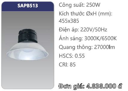 đèn led nhà xưởng duhal 250w sapb513
